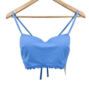 Shade & Shore NWT Ribbed Lightly Lined Bikini Top Sz 36B Longline Tie Back VWire